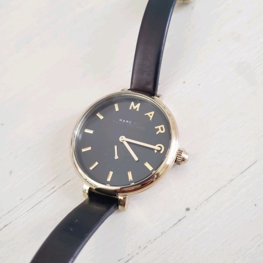 Marc Jacobs Sally Black Leather Watch